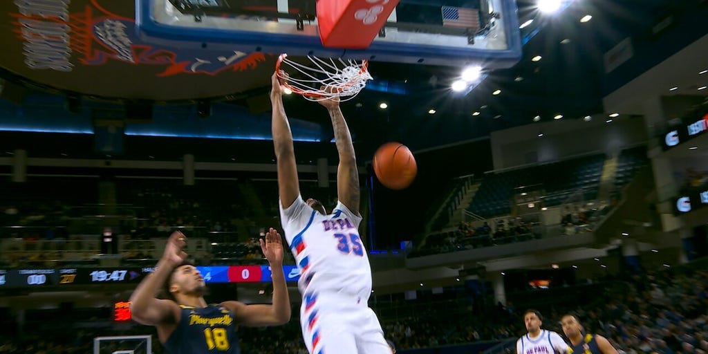 DePaul's N.J. Benson goes FLYING for fastbreak alley oop vs. Marquette | Fox News Video