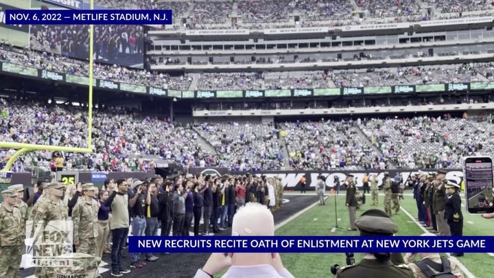 Military enlistment ceremony kicks off New York Jets game
