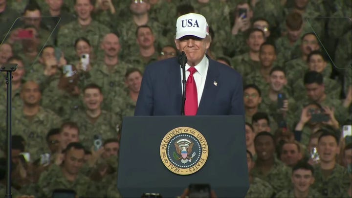 Trump makes address aboard USS George Washington in Japan