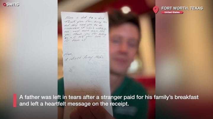 Father stunned when stranger pays his restaurant bill