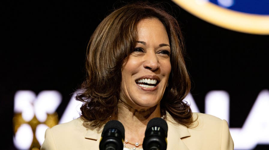 Kamala Harris introduces herself with pronouns, description of dress