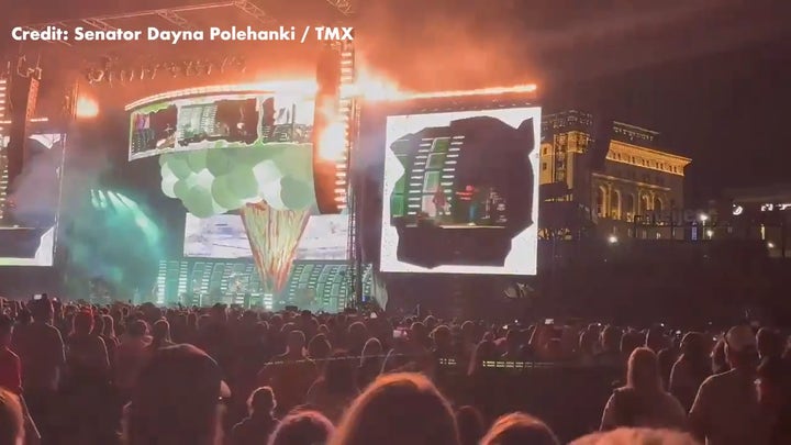 Green Day runs off the stage in the middle of a song due to unauthorized drone