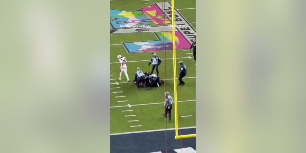 Shirtless man sprints onto field during Super Bowl