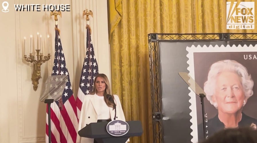 First lady Melania Trump honors Barbara Bush in stamp unveiling at White House
