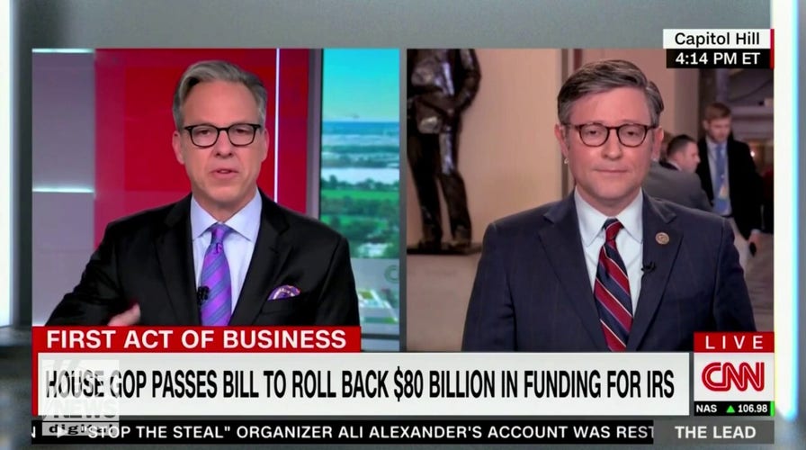 CNN's Jake Tapper, Rep. Mike Johnson clash on bill repealing IRS funding