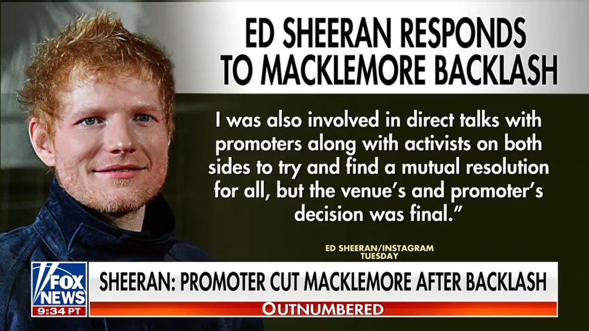 Ed Sheeran responds to Macklemore backlash amid 'Free Palestine' controversy