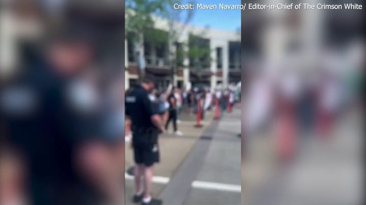 Anti-Israel protesters, counterprotest group chant together: 'F*** Joe Biden'