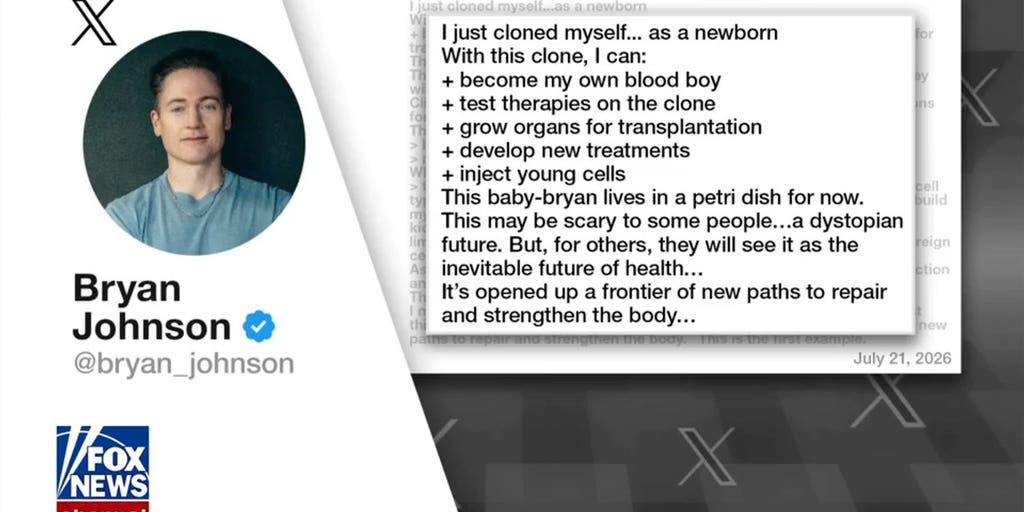 Biohacker Bryan Johnson claims he's cloned himself as newborn