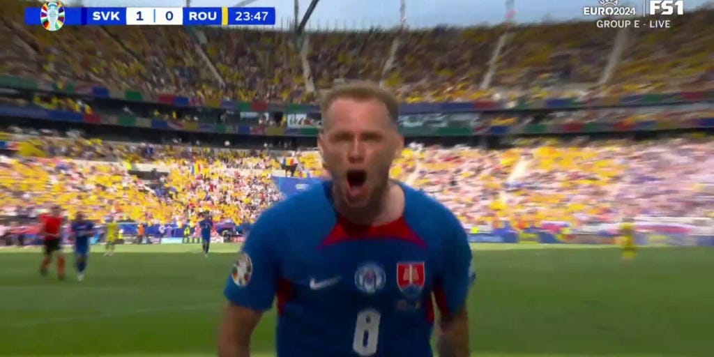 Ondrej Duda's header finds the net as Slovakia takes a 1-0 lead over Romania | UEFA Euro 2024