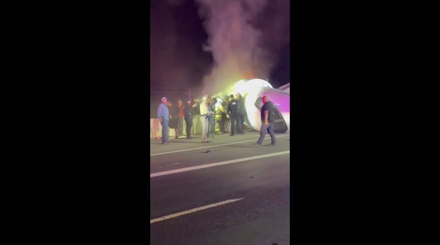 Dramatic video shows rescuers rushing to aid victims after business jet crashes, erupts in flames on Texas highway