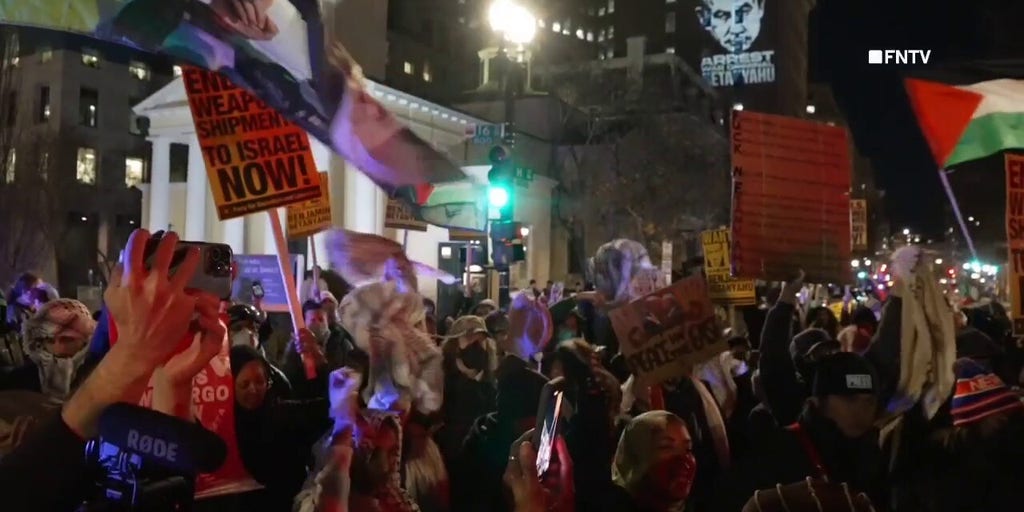 Anti-Israel protesters wave flags supporting Hamas outside White House