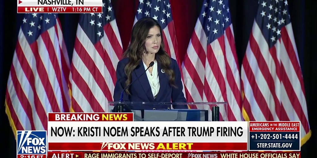 Kristi Noem takes questions after Trump firing