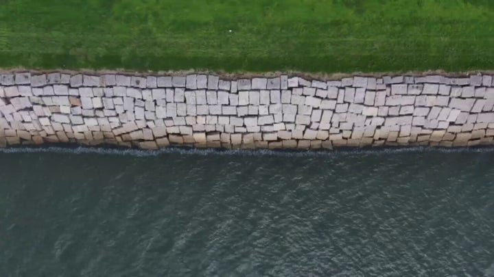 Raw video: The seawall outside of Port Arthur, Texas will act as the first line of defense from Hurricane Laura