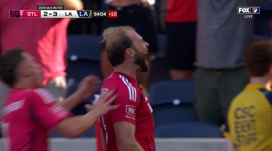 St. Louis' Joao Klauss scores in stoppage time for a hat trick vs. Galaxy