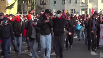 Far-left agitators clash with police protesting Germany's AfD party in Erfut, Germay