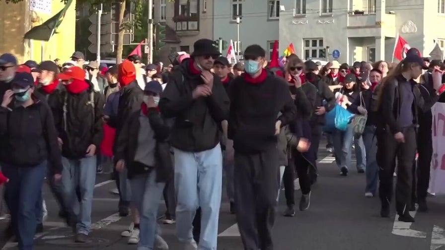 Far-left agitators clash with police protesting Germany's AfD party in Erfut, Germay