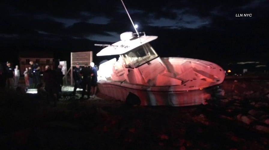 Sport fishing vessel slams into jetty near Hampton Bays, spins onto beach