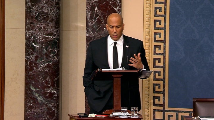 WATCH LIVE: Sen Cory Booker speaks through the night on Senate floor in protest of Trump