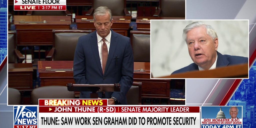 Senate Majority Leader John Thune pays tribute to Lindsey Graham: 'He died with his boots on'
