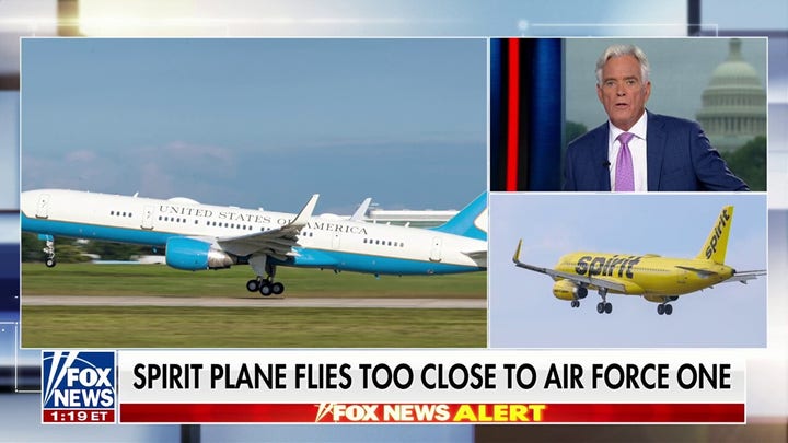 Spirit Airlines jet flies too close to Air Force One.