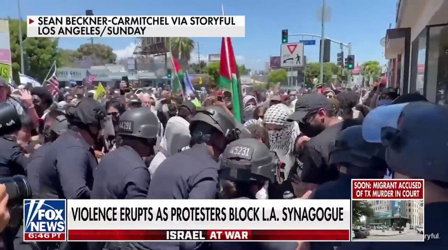 Violence erupts as protesters block LA synagogue