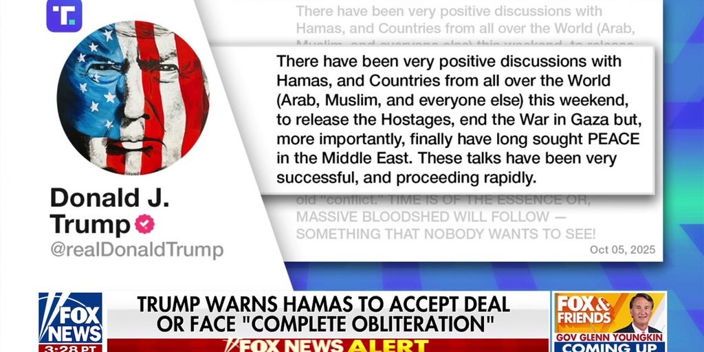Trump warns Hamas will face 'total obliteration' amid urgent peace talks