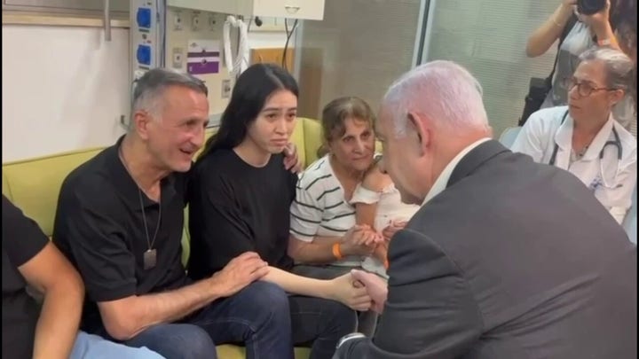 Israeli Prime Minister Netanyahu meets rescued hostages