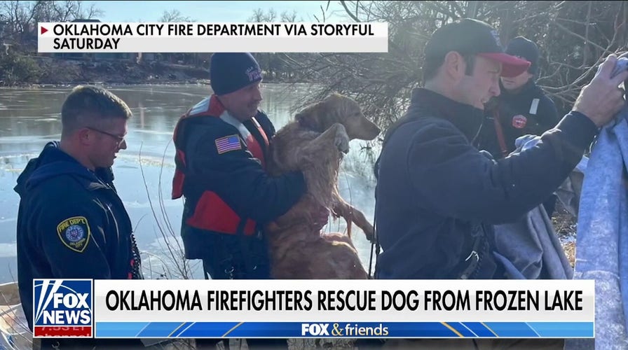 Oklahoma firefighters rescue dog stuck in frozen lake