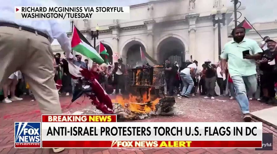 Anti-Israel protesters burn American flag, wave Palestinian flag at nation's capital
