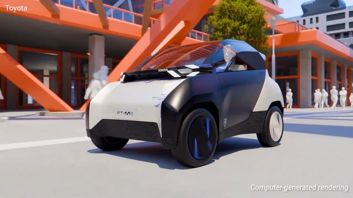 Tiny electric vehicle takes half a parking space