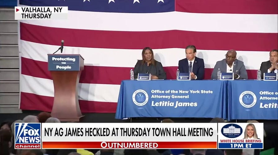 NY AG Letitia James confronted by protesters during DOJ fraud probe