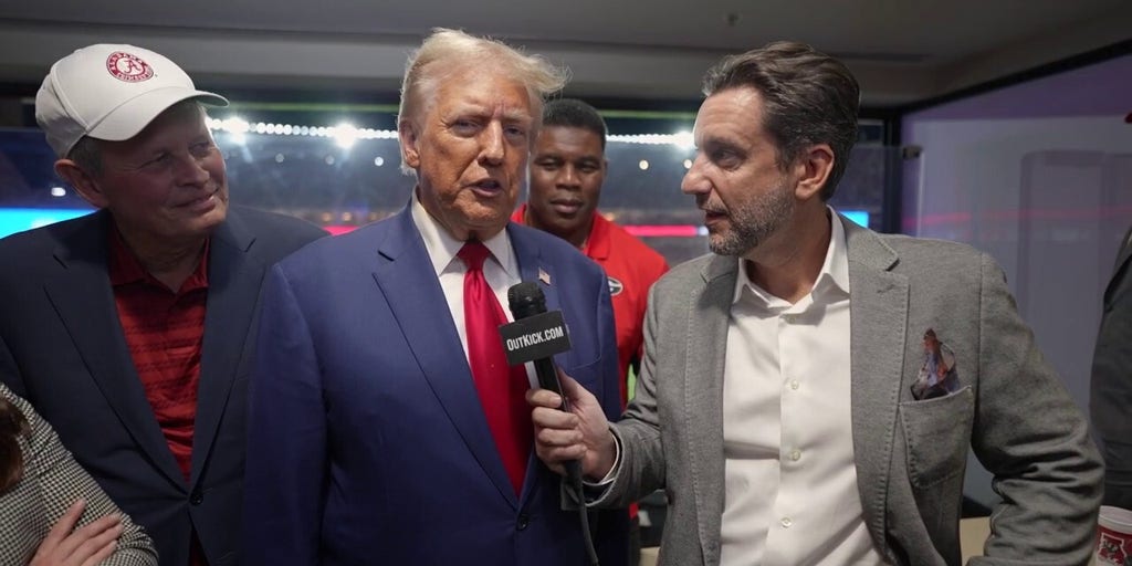 Outkick's Clay Travis interviews former President Trump at the Georgia-Alabama SEC clash