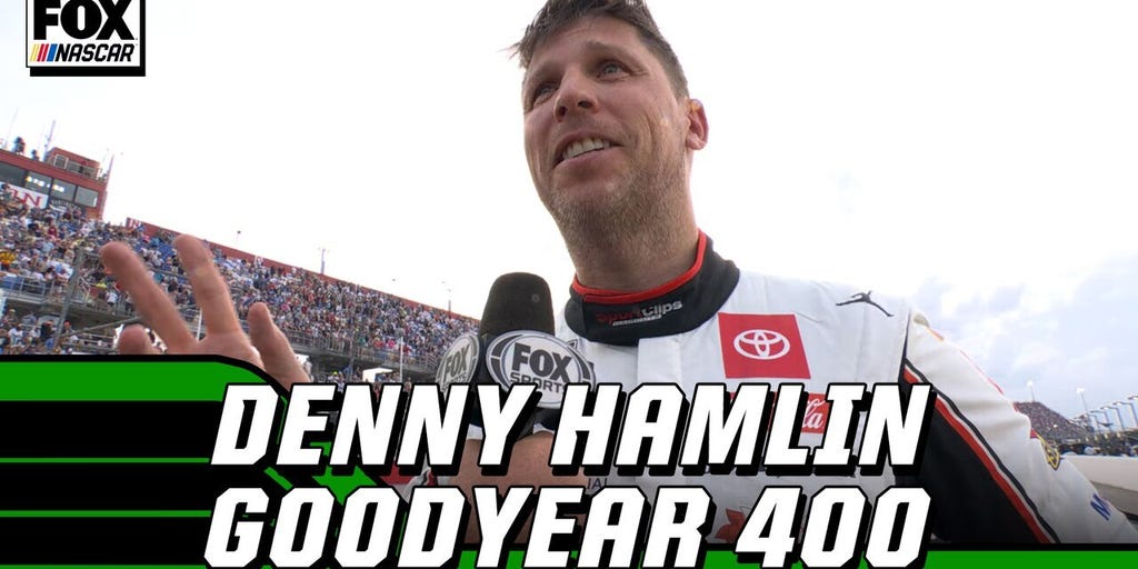 Denny Hamlin thanks pit crew and Kyle Larson for Goodyear 400 win | NASCAR on FOX
