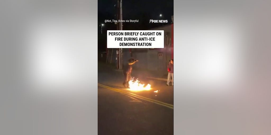Person briefly catches on FIRE during anti-ICE demonstration