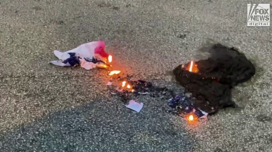 Anti-Israel demonstrators burn American flag outside Chicago consulate on 2nd night of DNC