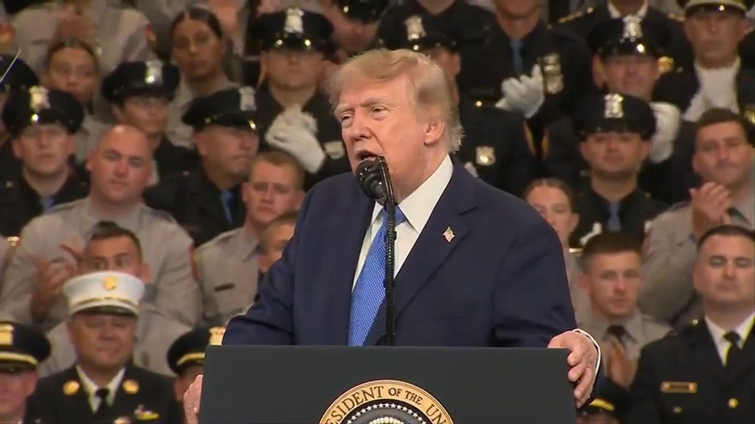 Trump touts US military strength in NY speech