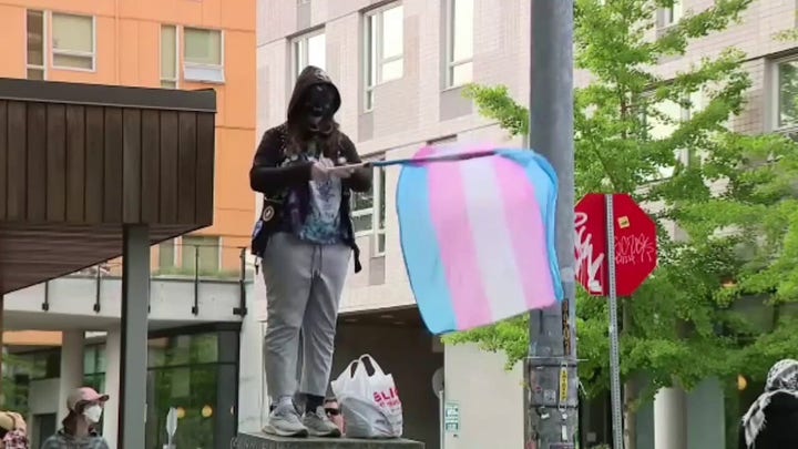 Protesters at University of Washington Turning Point USA event