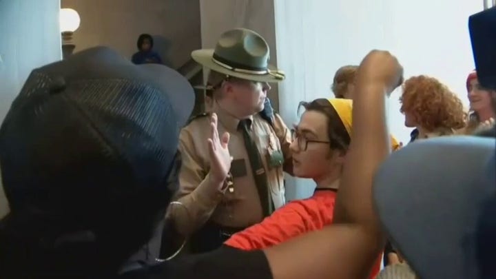Chaos erupts in the Tennessee State Capitol as crowds yell at troopers in protest of gun violence