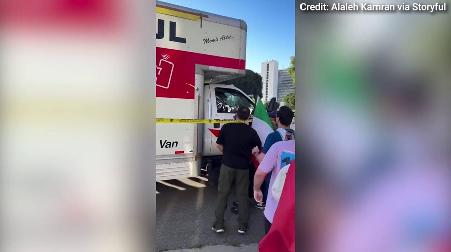 LA protesters swarm U-Haul truck that drove through anti-Iranian regime gathering