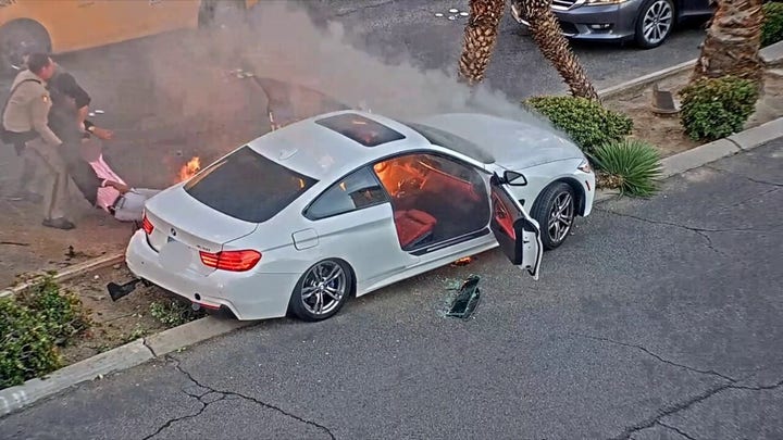 Las Vegas good Samaritan helps pull driver in burning car to safety on Las Vegas strip
