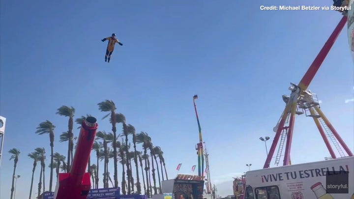 SEE IT: Bystander footage shows the moment a stuntman's human cannonball act takes a horrible turn
