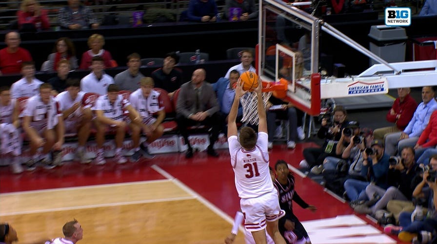 Wisconsin's Nolan Winter gets the bargain  & throws down   alley-oop connected  different   extremity  vs. SIU Edwardsville