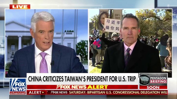 Protesters clash at Reagan Library as Taiwan president meets McCarthy