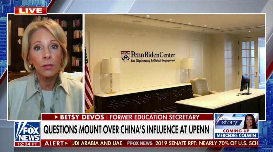 Betsy DeVos lambasts Biden and admin on Penn Biden Center ties to China: 'Very, very concerning' and 'appalling'