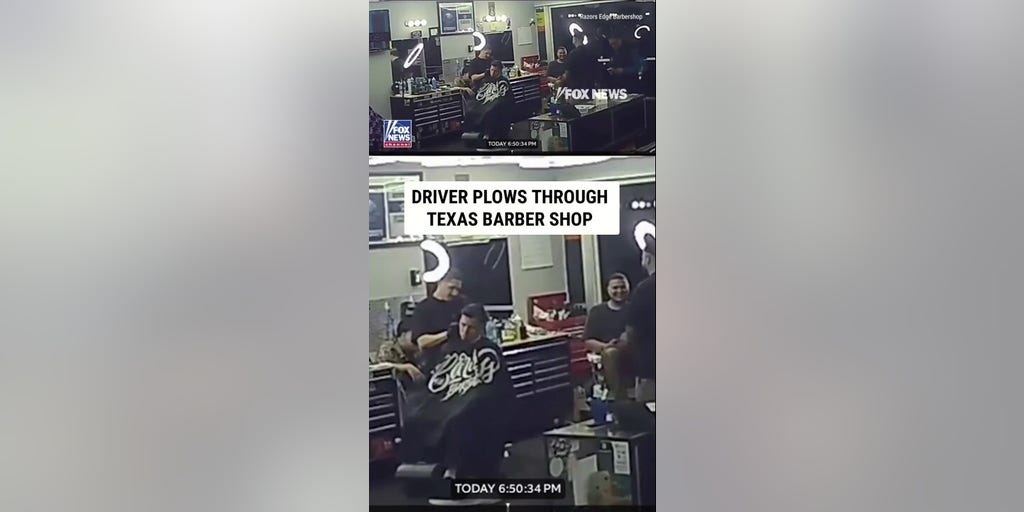 Driver PLOWS THROUGH Texas barber shop