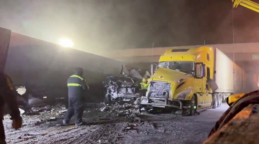 Cars and trucks were cleared by authorities from a 46-car pileup in Ohio