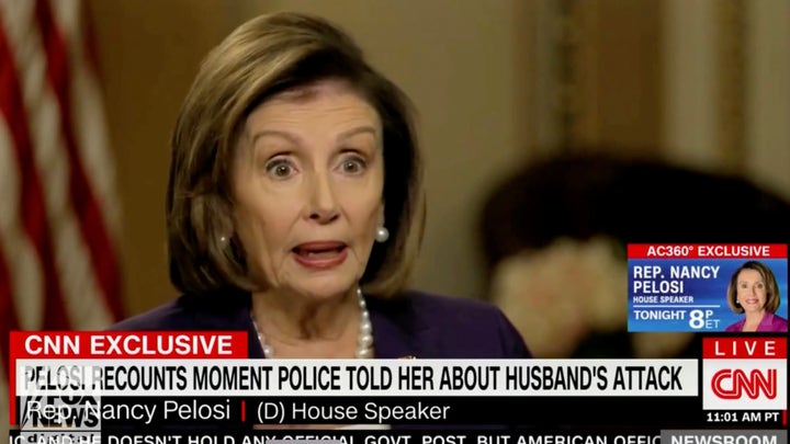 Nancy Pelosi grows briefly emotional as she discusses when she learned of the attack on her husband