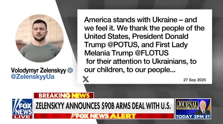 Zelenskyy announces $90B arms deal with United States