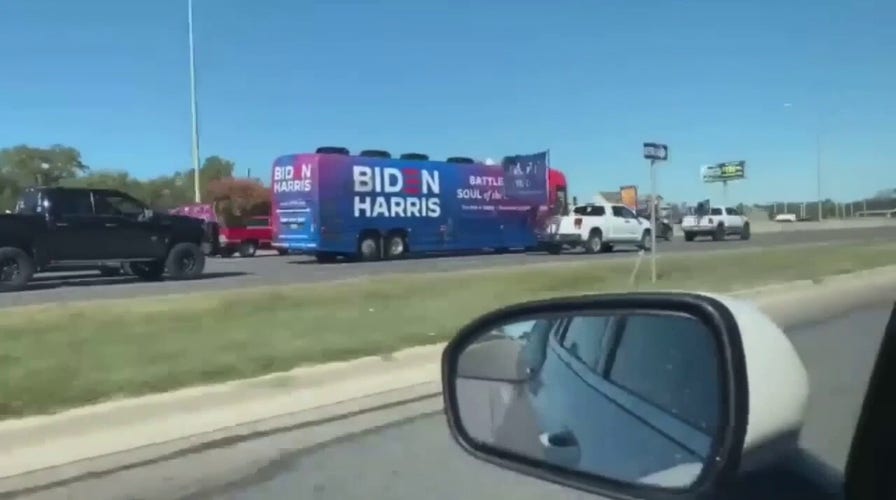 Trump Train surrounds Biden-Harris campaign bus in October 2020