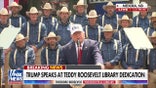 President Donald Trump jokes about speaking with broken teleprompters